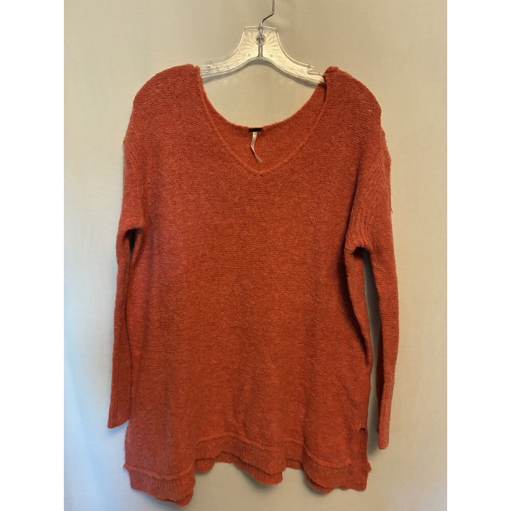 Free People Women’s Alpaca Blend Knit Orange V-Neck Oversized Sweater S